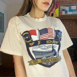 90s Single Stitch Military USS North Carolina V J Day Veteran Japan Navy…